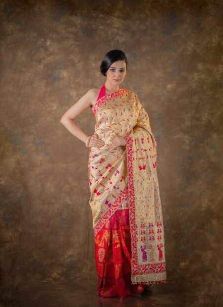 Mulberry Silk Mekhela Sador With Blouse Piece