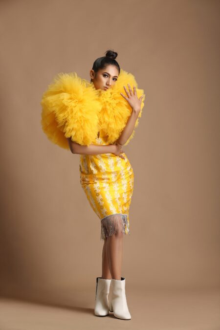 Yellow Drapescape Designer Dress