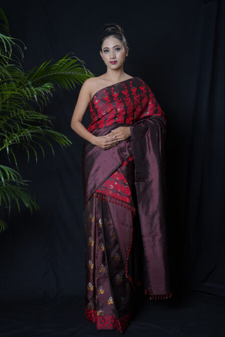 Mulberry silk mekhela chadar with Blouse piece