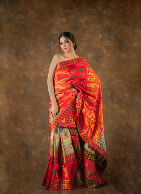 Mulberry silk mekhela chadar with Blouse piece