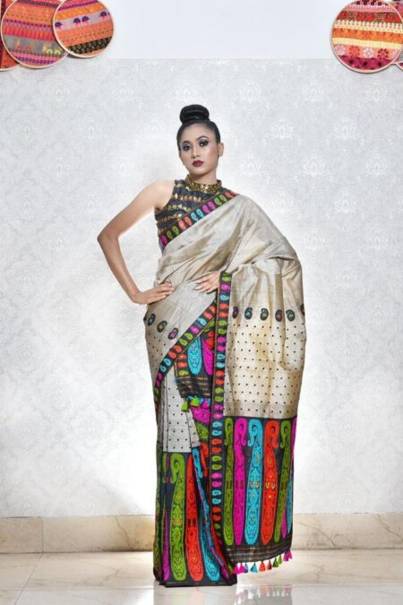 Tussar and Mulberry silk mekhela chadar with Blouse piece