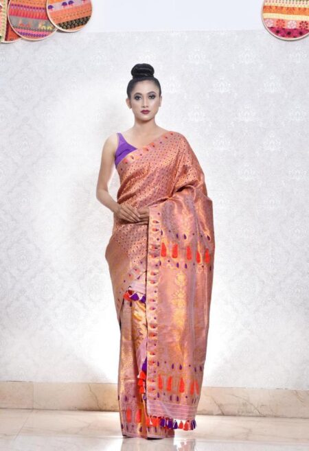 Mulberry silk mekhela chadar with Blouse piece