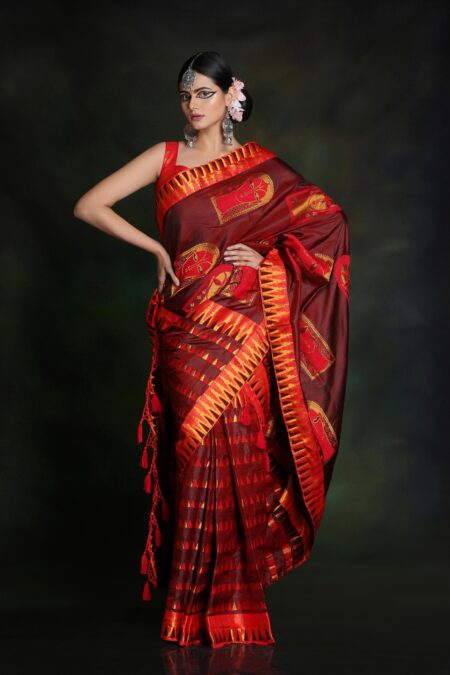 Mulberry silk Mekhela Sador with Blouse piece