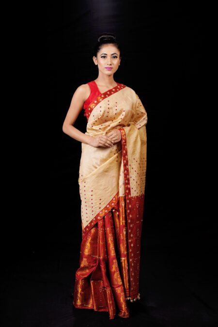 Tussar and Mulberry silk mekhela chadar with Blouse piece