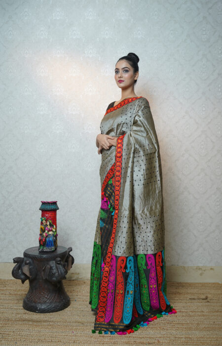 Mulberry silk and Tussar silk mekhela chadar with Blouse piece