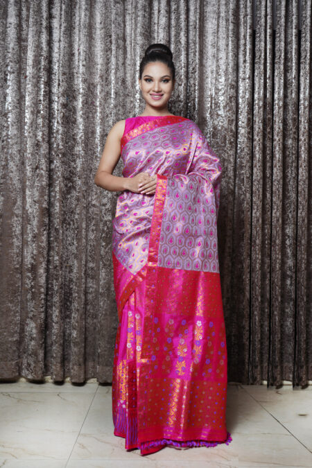 Mulberry silk mekhela chadar with Blouse piece